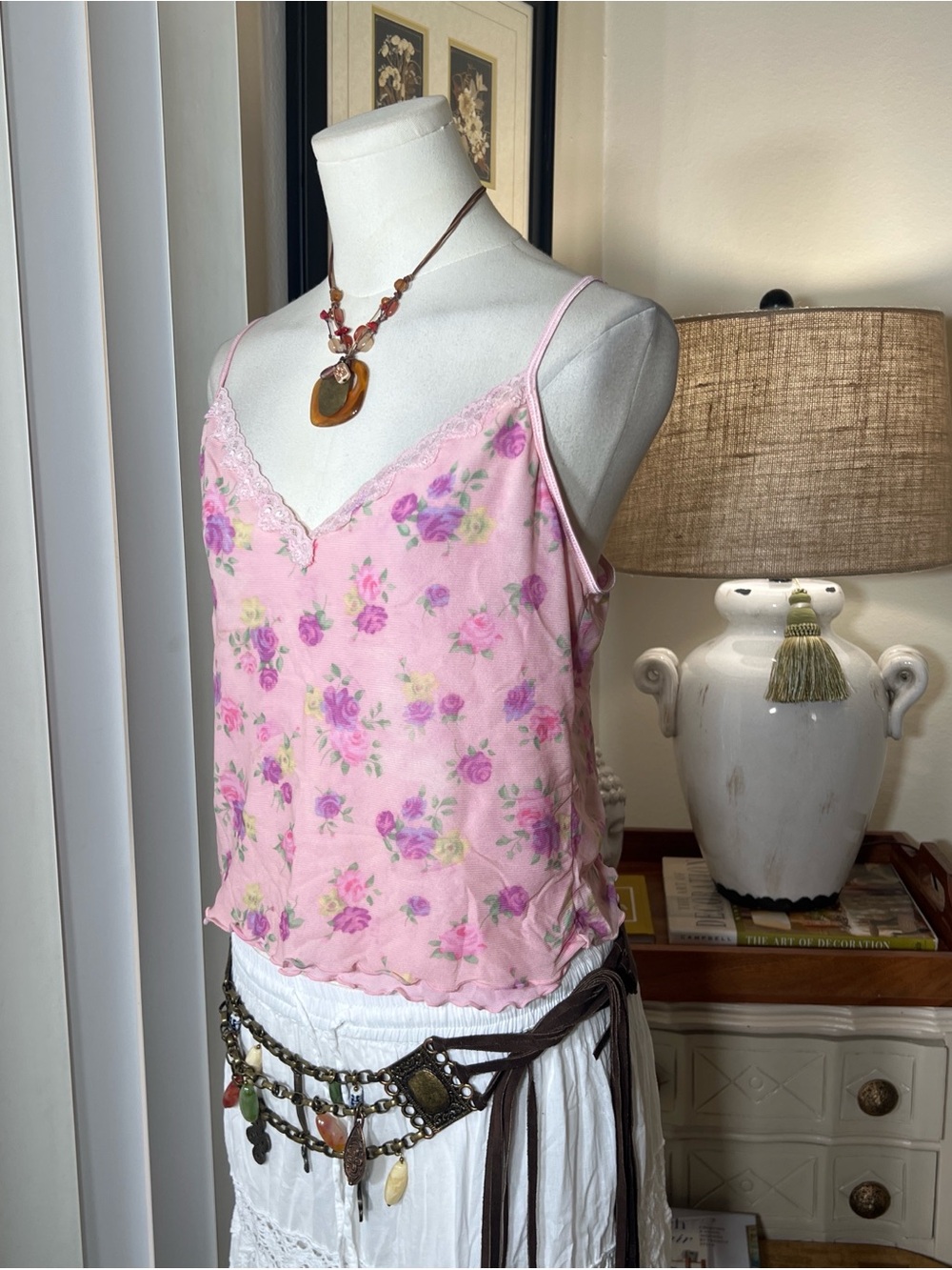 American Vintage Pink Floral Lace-Trim Camisole - Picture 3 of 6